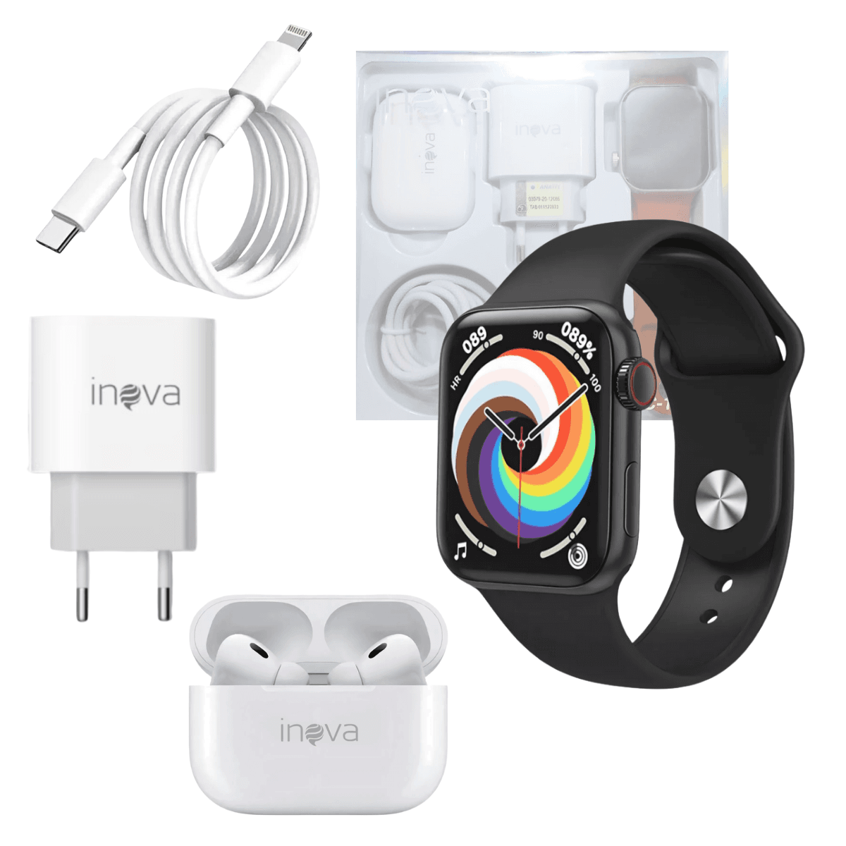 KIT Smartwatch 49mm Fone Ouvido Fonte TIPO-C WFFCC-12777Liso