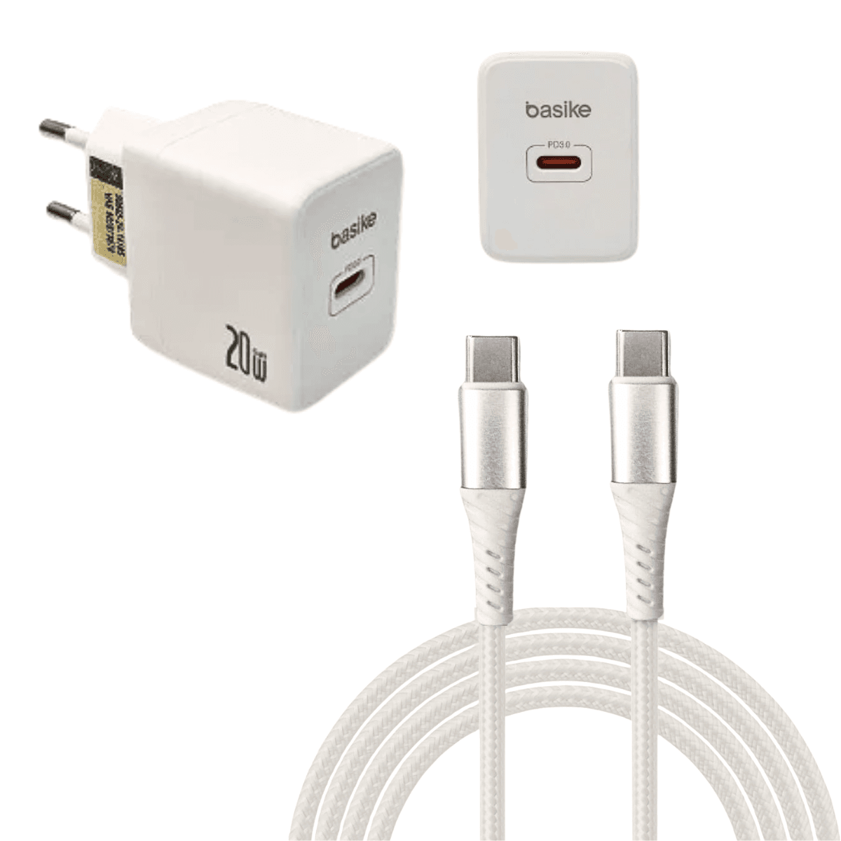 Carregador Completo 20W Porta TIPO-C Cabo 1 BA-CAR068CC — Branco