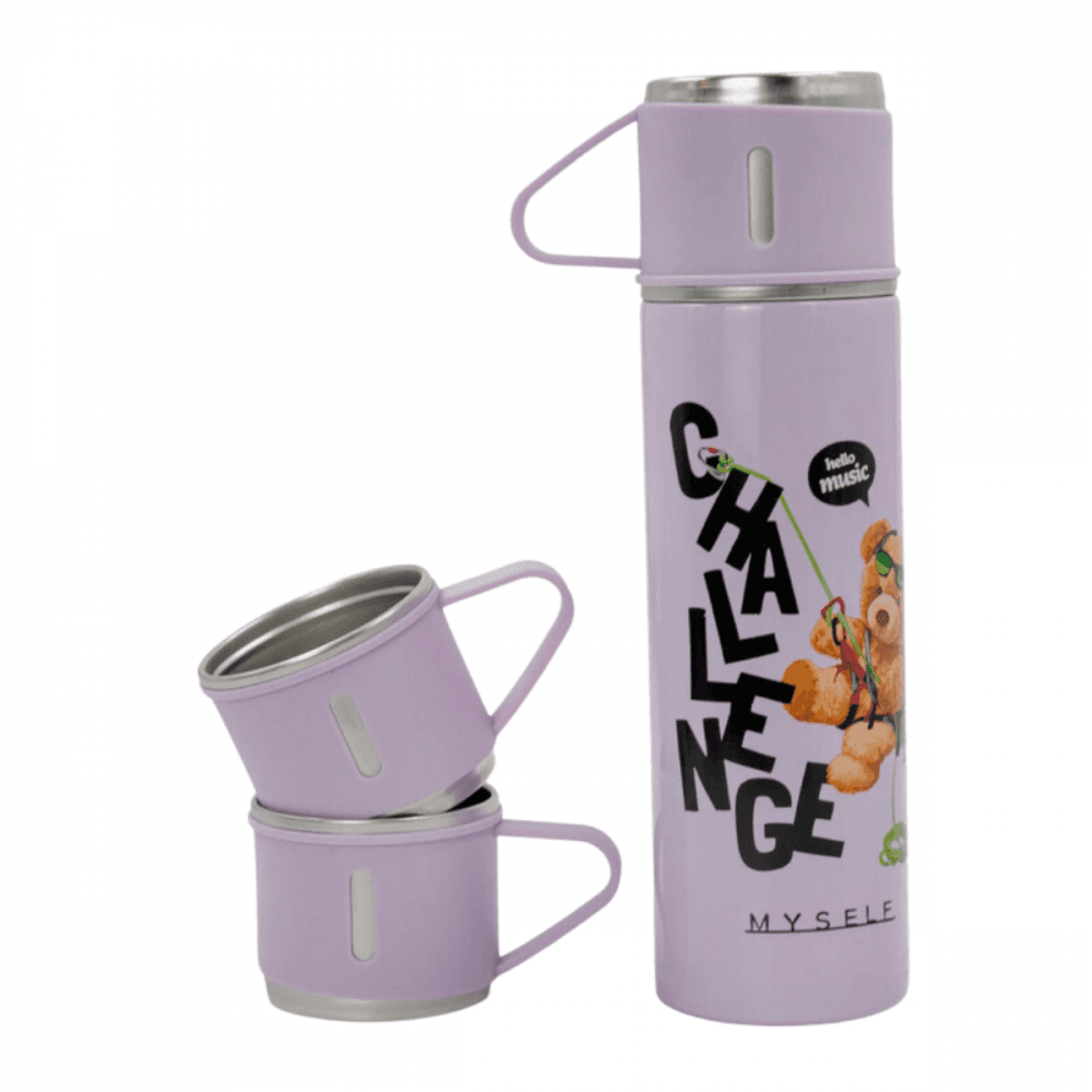 Garrafa Térmica Inox 500 ml 3 Xícaras Estampa Urso GDR1015 — Lilás