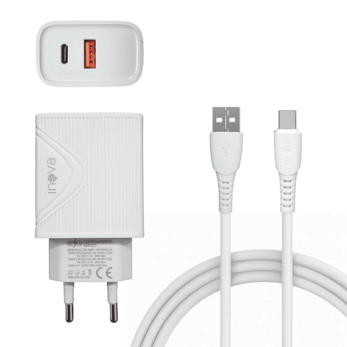 Carregador Completo Rápido 40W USB TIPO-C 1 Metro CAR-3163C