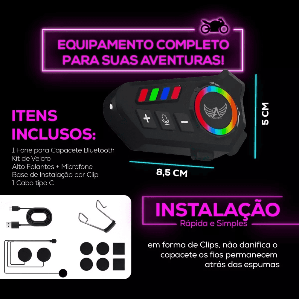 Fone Ouvido Microfone Capacete Moto Bluetooth Sem Fio a B08