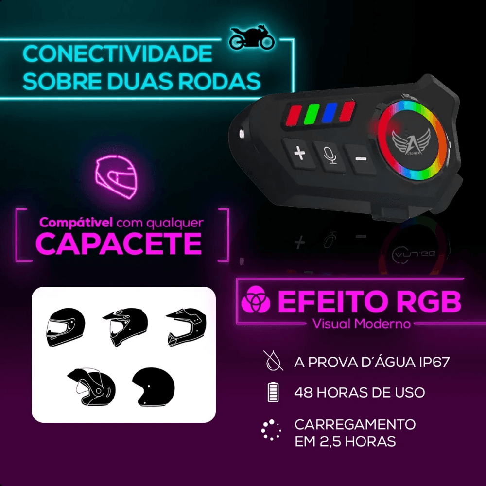 Fone Ouvido Microfone Capacete Moto Bluetooth Sem Fio a B08