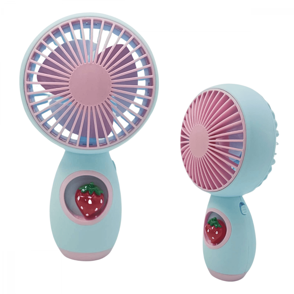 Mini Ventilador Portátil Recarregável Mesa Frutas HQ66-22B — Azul Morango
