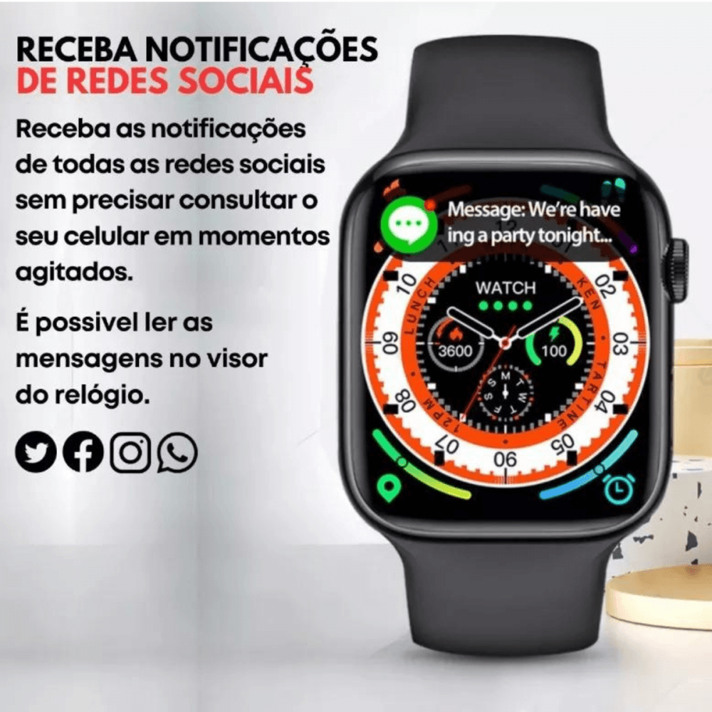 Relógio Inteligente Smartwatch 49mm 03 Pulseiras W9 W9MAX