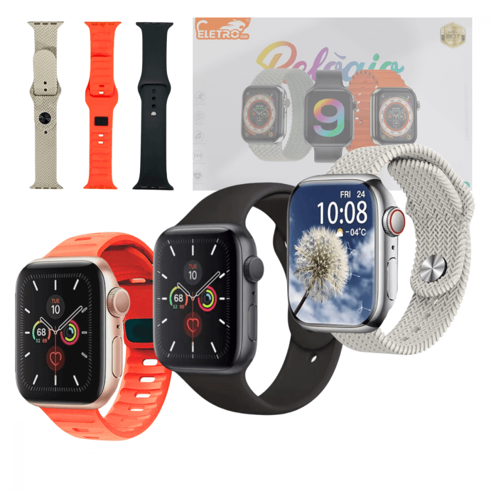 Relógio Inteligente Smartwatch 49mm 03 Pulseiras W9 W9MAX