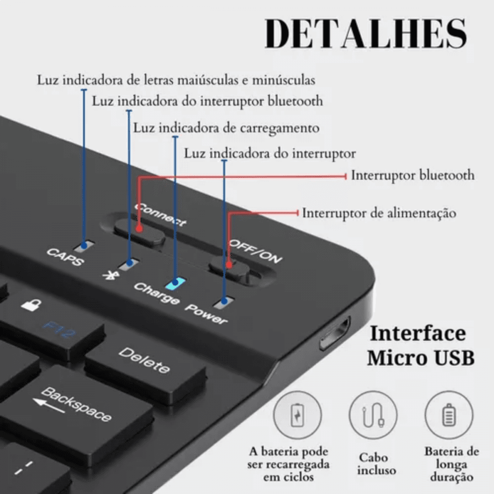 Teclado Mouse Sem Fio Ultra Fino Portátil Bluetooth EL-2102