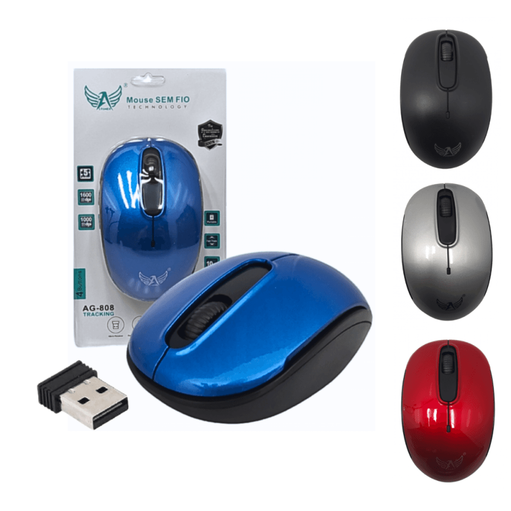 Mouse Óptico sem Fio 1600dpi PC Notebook AG-808 — Vermelho