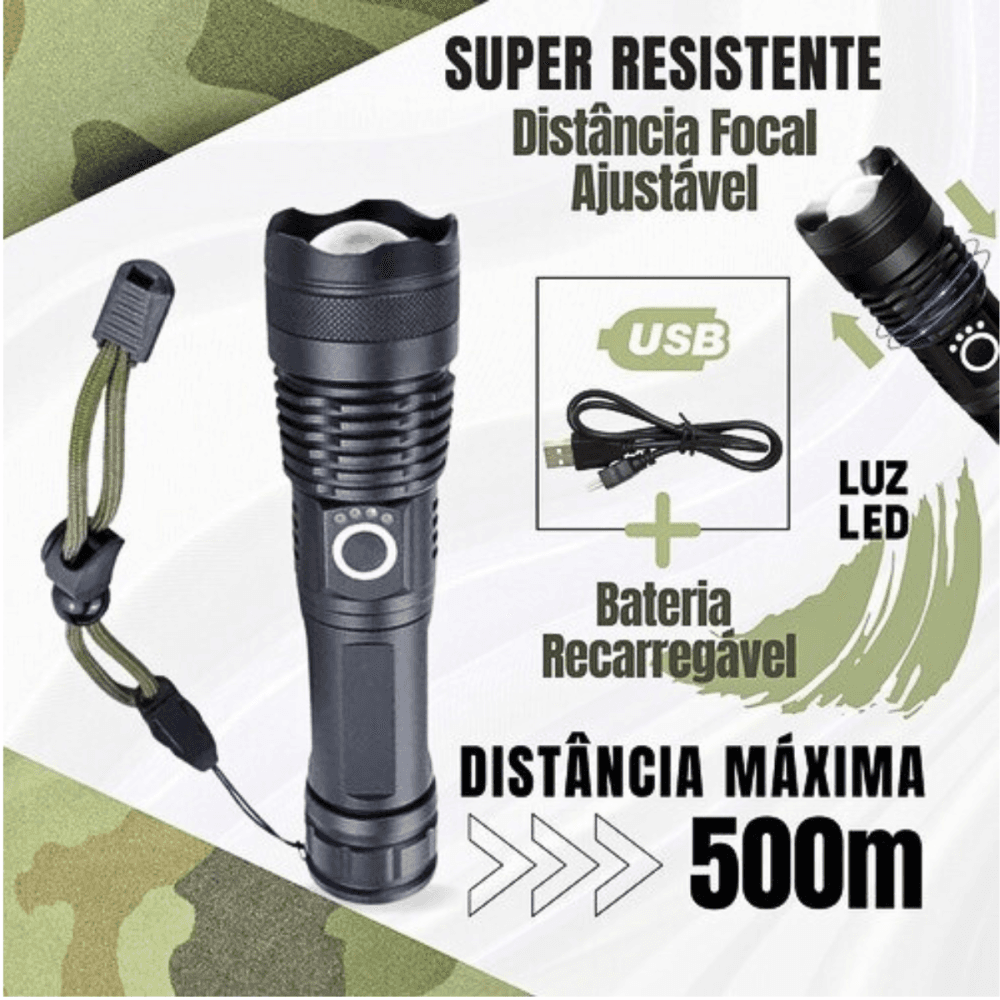 Lanterna Tática Portátil Bateria Recarregável Luz EL-2701