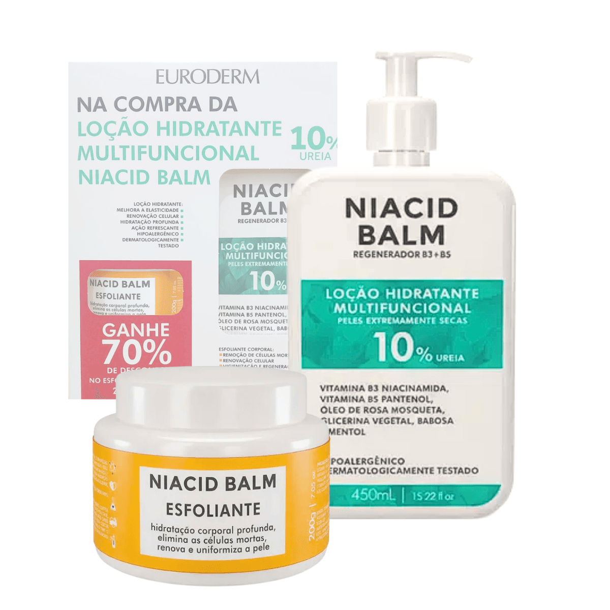 Kit Niacid Balm Loção Hidratante 450ml Esfoliante Cod89196 — default