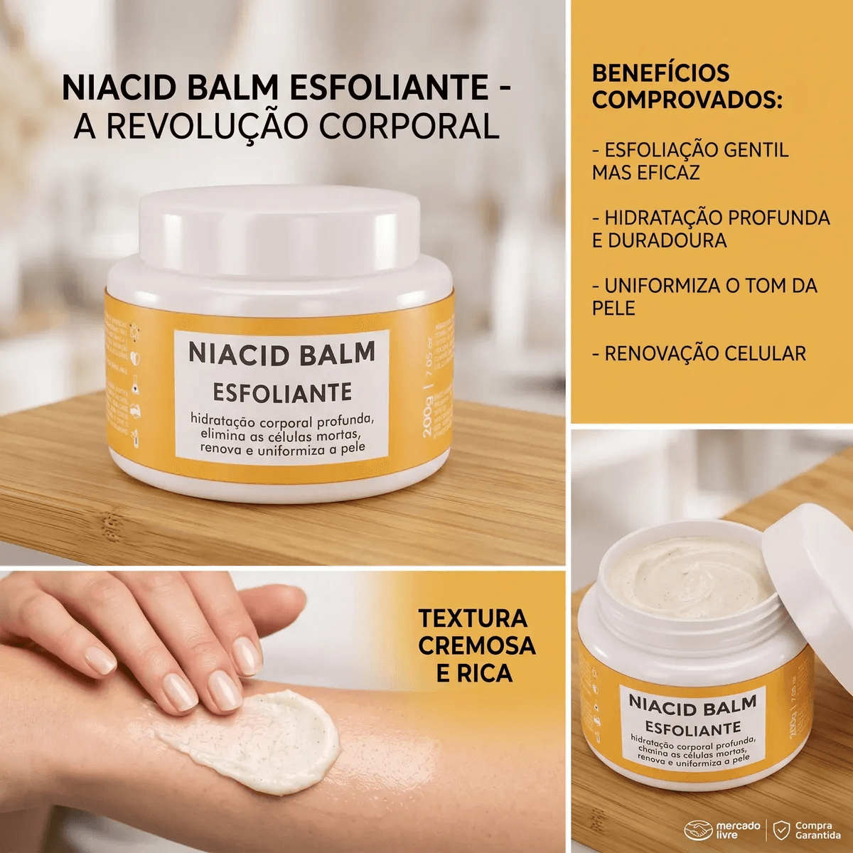Kit Niacid Balm Loção Hidratante 450ml Esfoliante Cod89196