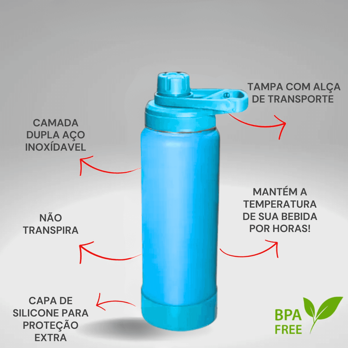 Garrafa Térmica Squeeze 600 ml Aço Inox Alça Tampa TZ-005
