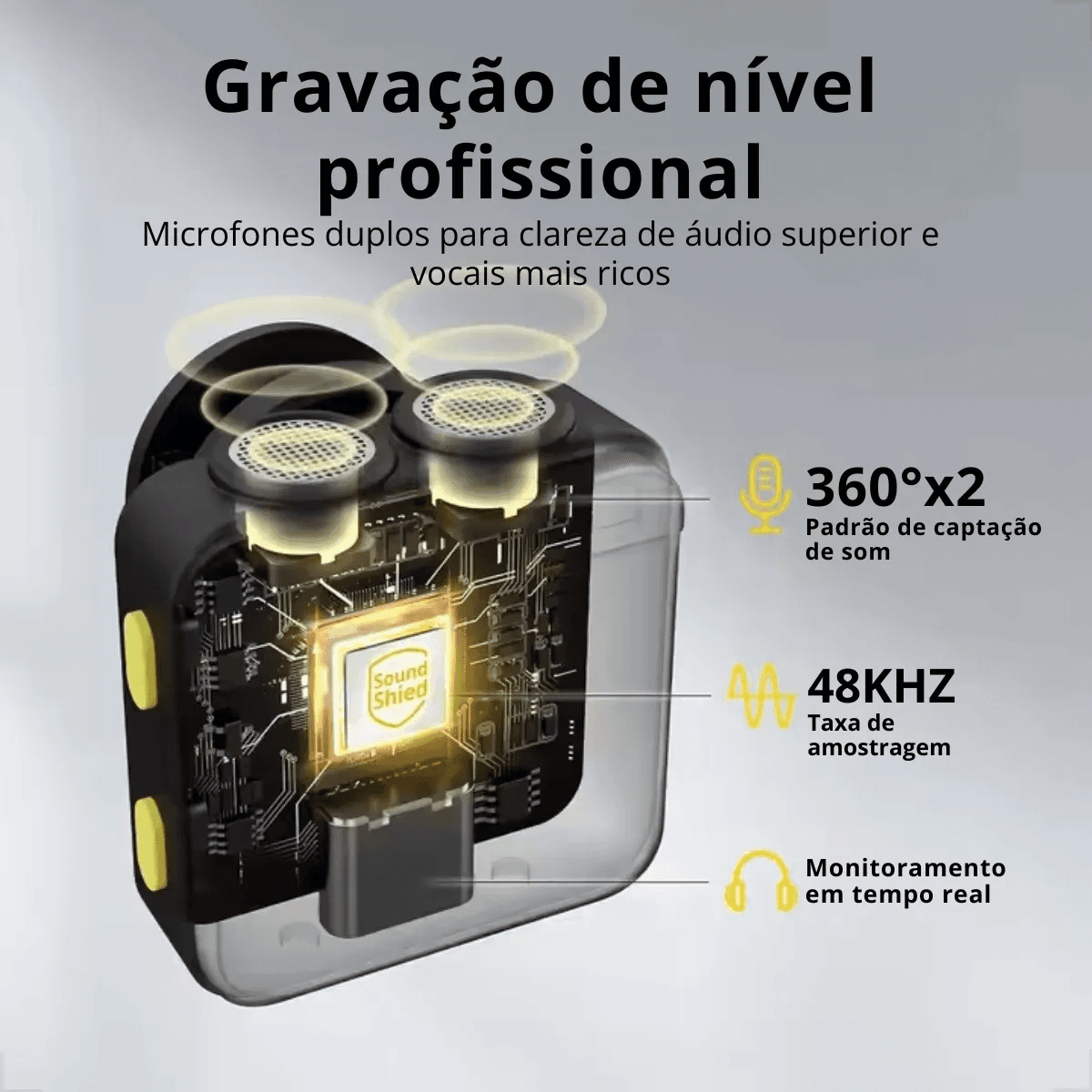Microfone Lapela Conector Duplo Redução Ruído Case EL-1852