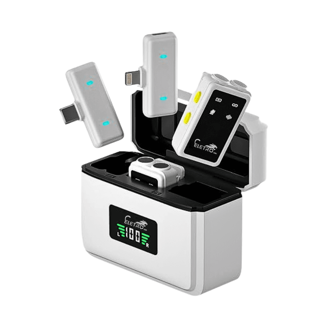 Microfone Lapela Sem Fio Conexão Tipo-C Lightning EL-1853 — Branco