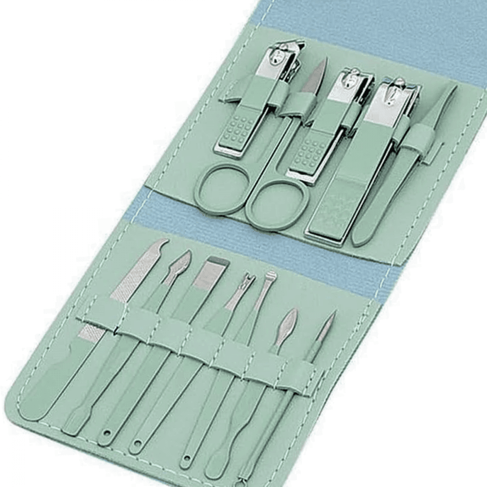Kit Cortador Unhas 12 1 Conjunto Manicure Pedicure EL-1552 — Verde