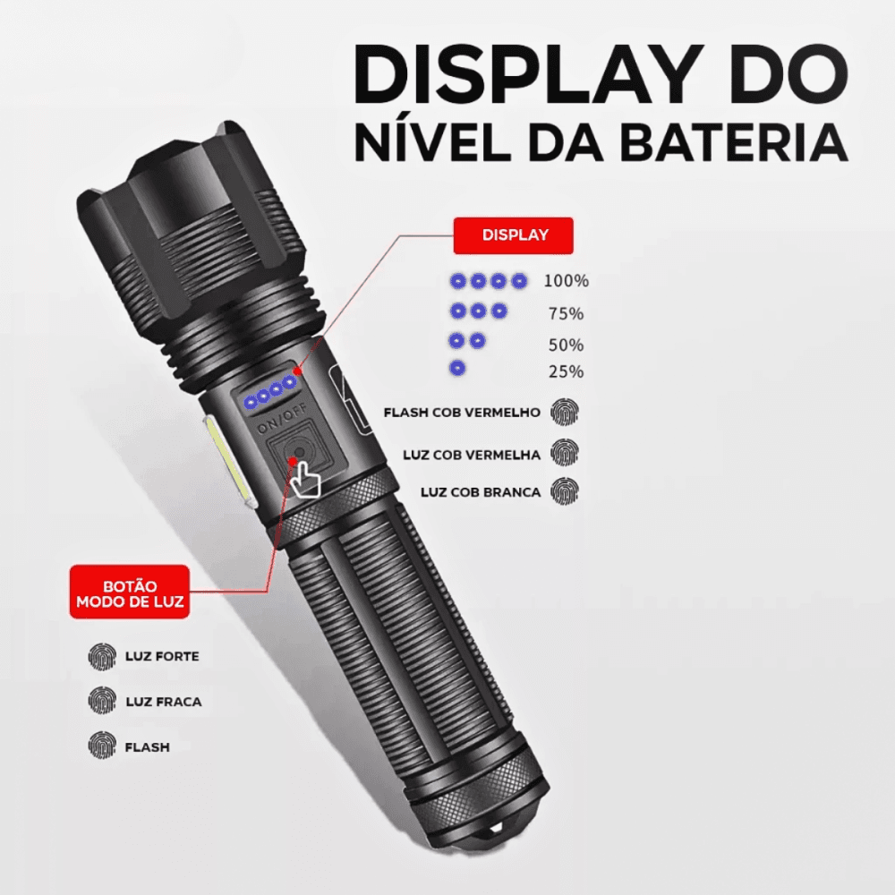 Lanterna Tática Portátil Bateria Recarregável Luz AL-B1287