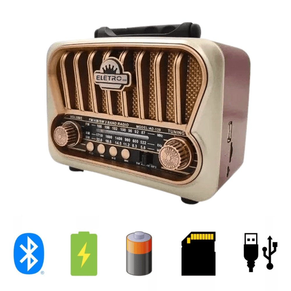 Rádio Retro 3W Bluetooth 5 1 Lanterna EL-1311