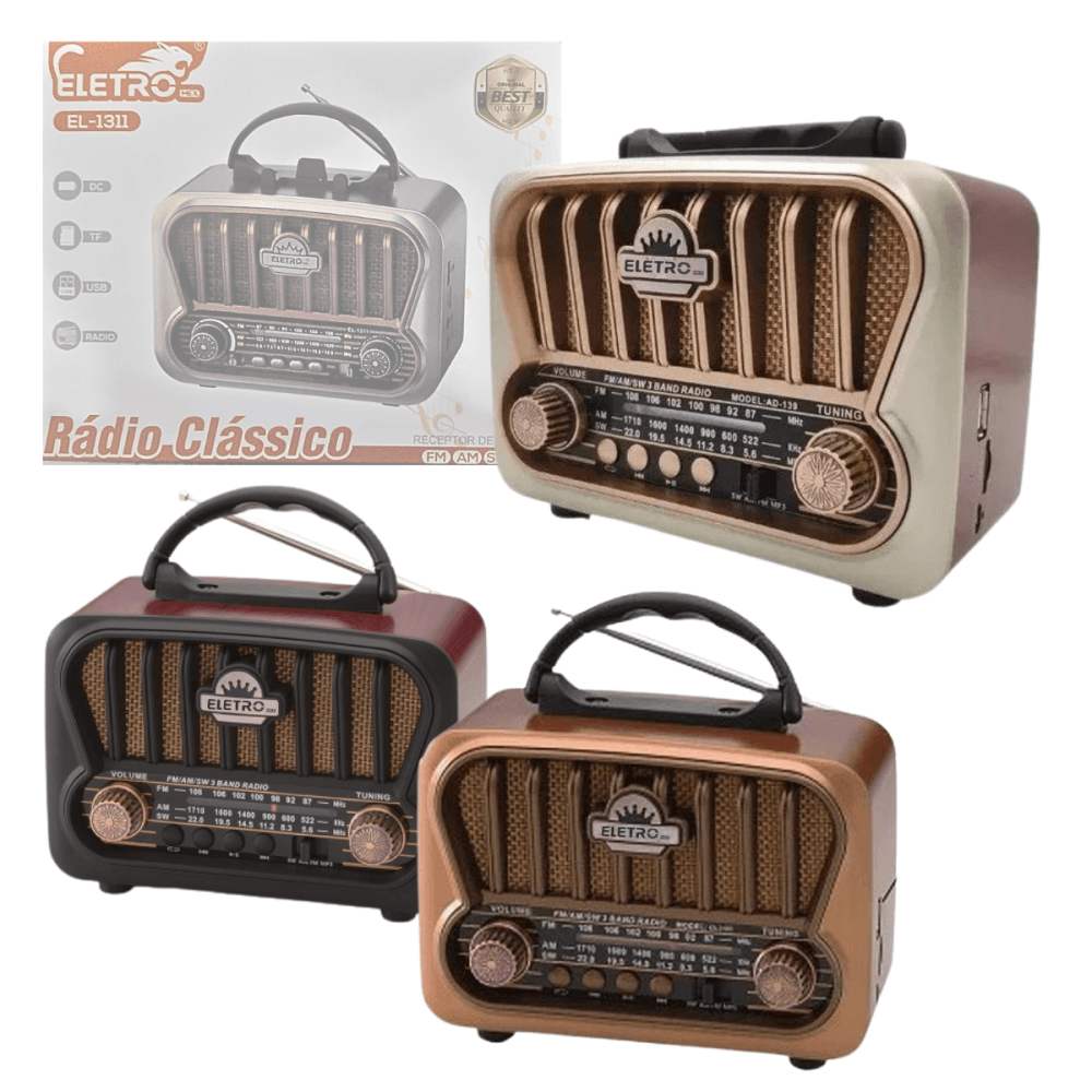 Rádio Retro 3W Bluetooth 5 1 Lanterna EL-1311
