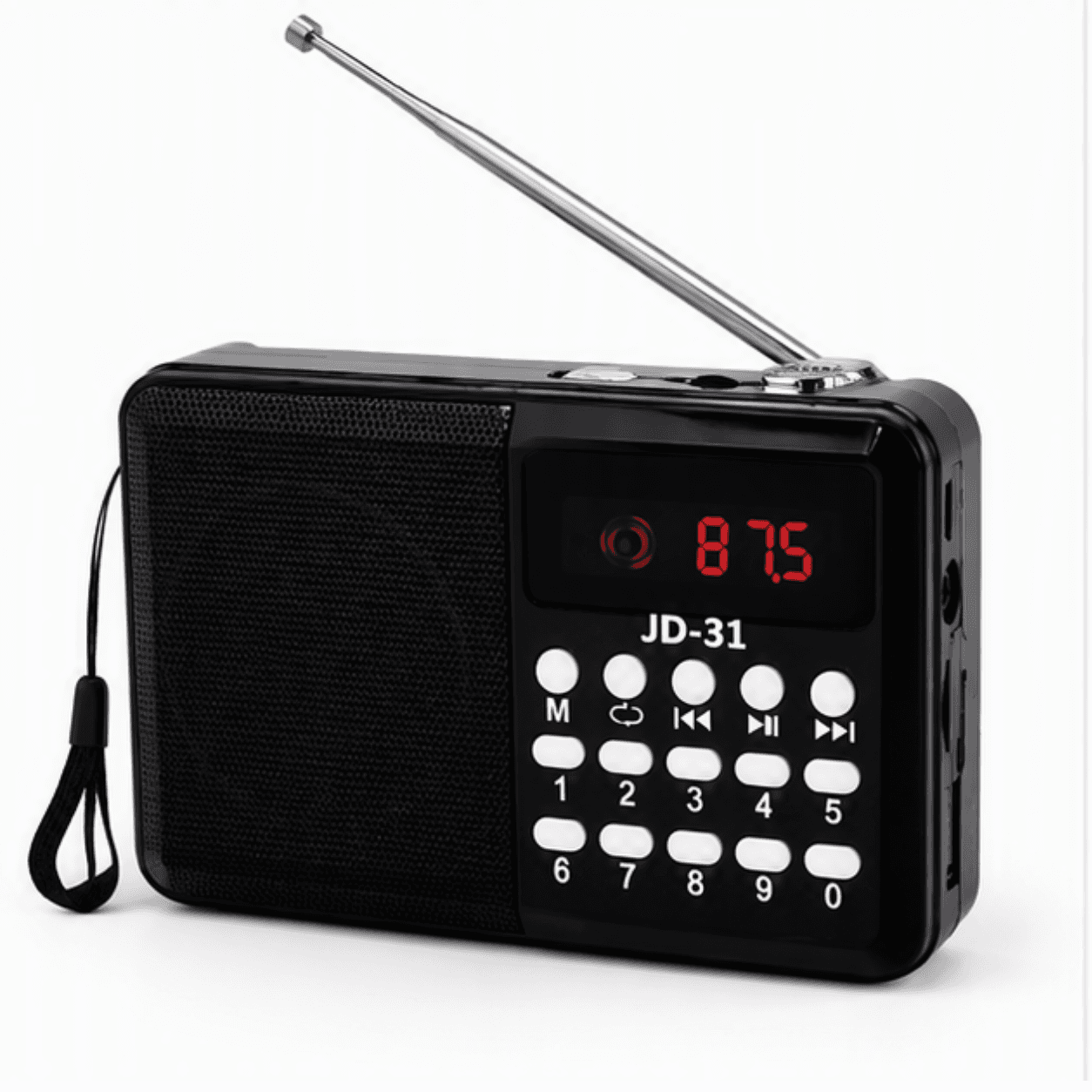 Rádio Portátil Bluetooth Digital FM USB Recarregável JD-31 — Preto