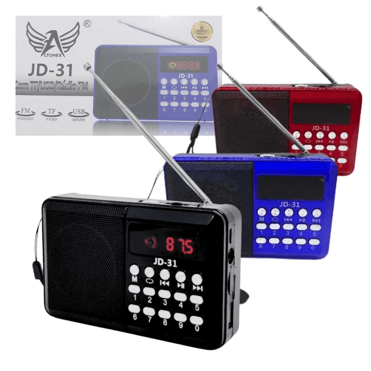 Rádio Portátil Bluetooth Digital FM USB Recarregável JD-31