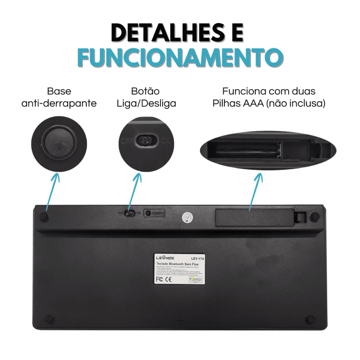 Teclado Ultra Fino Bluetooth a Pilha Lehmox LAY-174