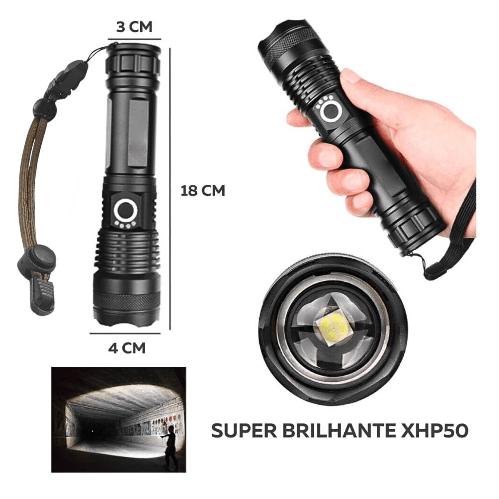 Lanterna Tática Portátil Bateria Recarregável Luz AL-B1991