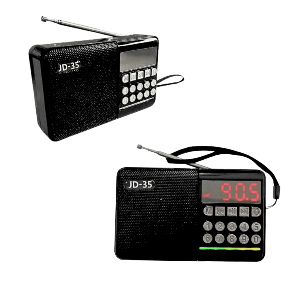 Rádio Portátil Retro Bluetooth 3W Bivolt Recarregável JD-35 — Preto