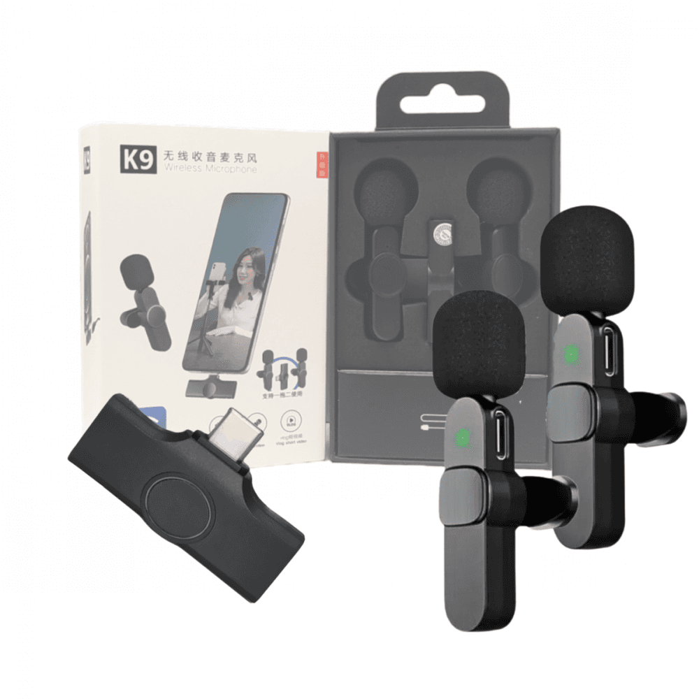 Microfone Condensador Duplo Lapela Wireless TIPO K9-TC-2IN1 — default