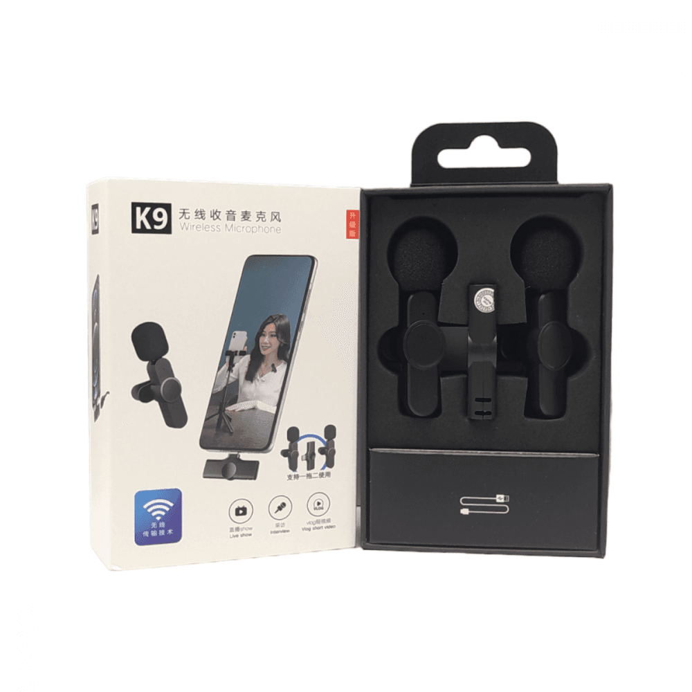 Microfone Condensador Duplo Lapela Wireless TIPO K9-TC-2IN1