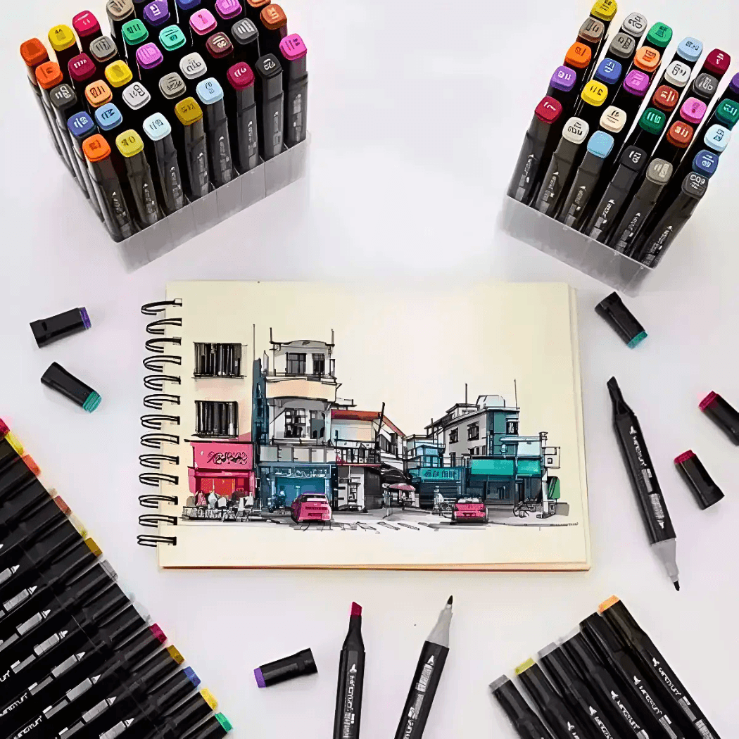 Kit 80 Canetinhas Caderno Desenho 80CanetinhasCaderno