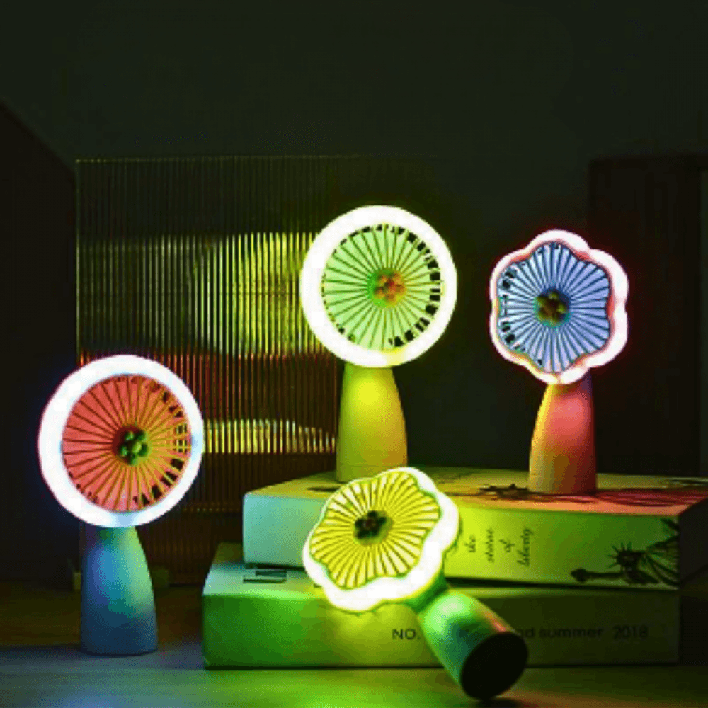 Mini Ventilador Portátil Recarregável Mesa Luz LED HQ66-13A