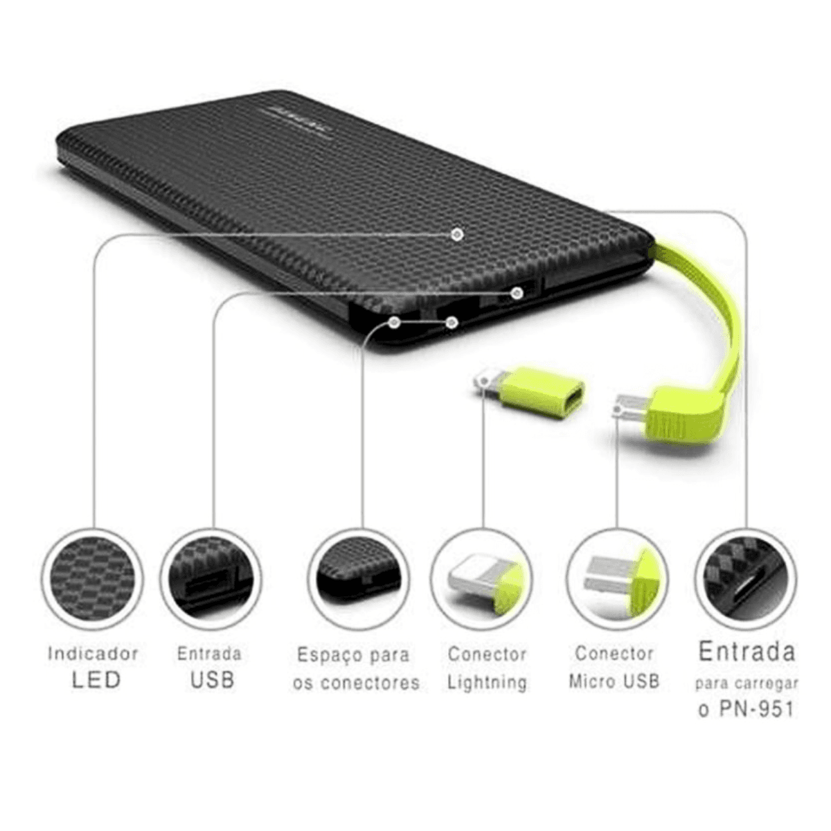 Carregador Portátil Power Bank 5000mAh 03 Saídas V8 PN-952 — Preto