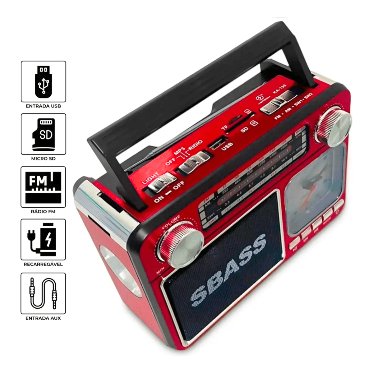 Rádio Retrô Portátil Bluetooth Relógio Analógico KA-135