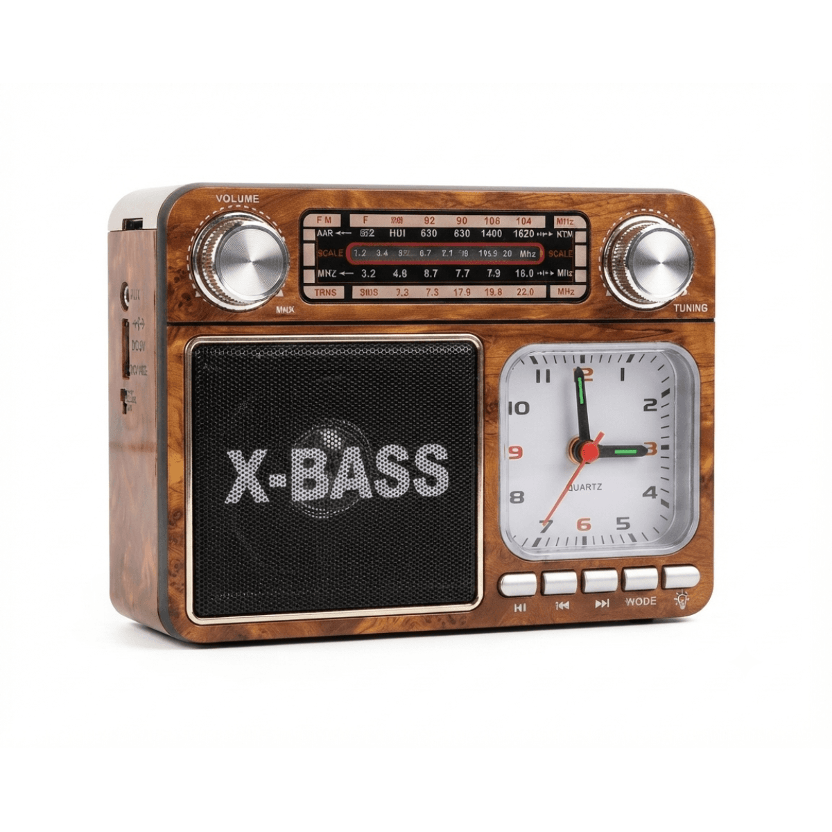 Rádio Retrô Portátil Bluetooth Relógio Analógico KA-135 — Marrom