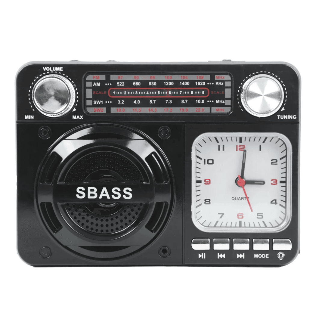 Radio Retrô Portátil Bluetooth Relógio Analógico KA-136 — Preto