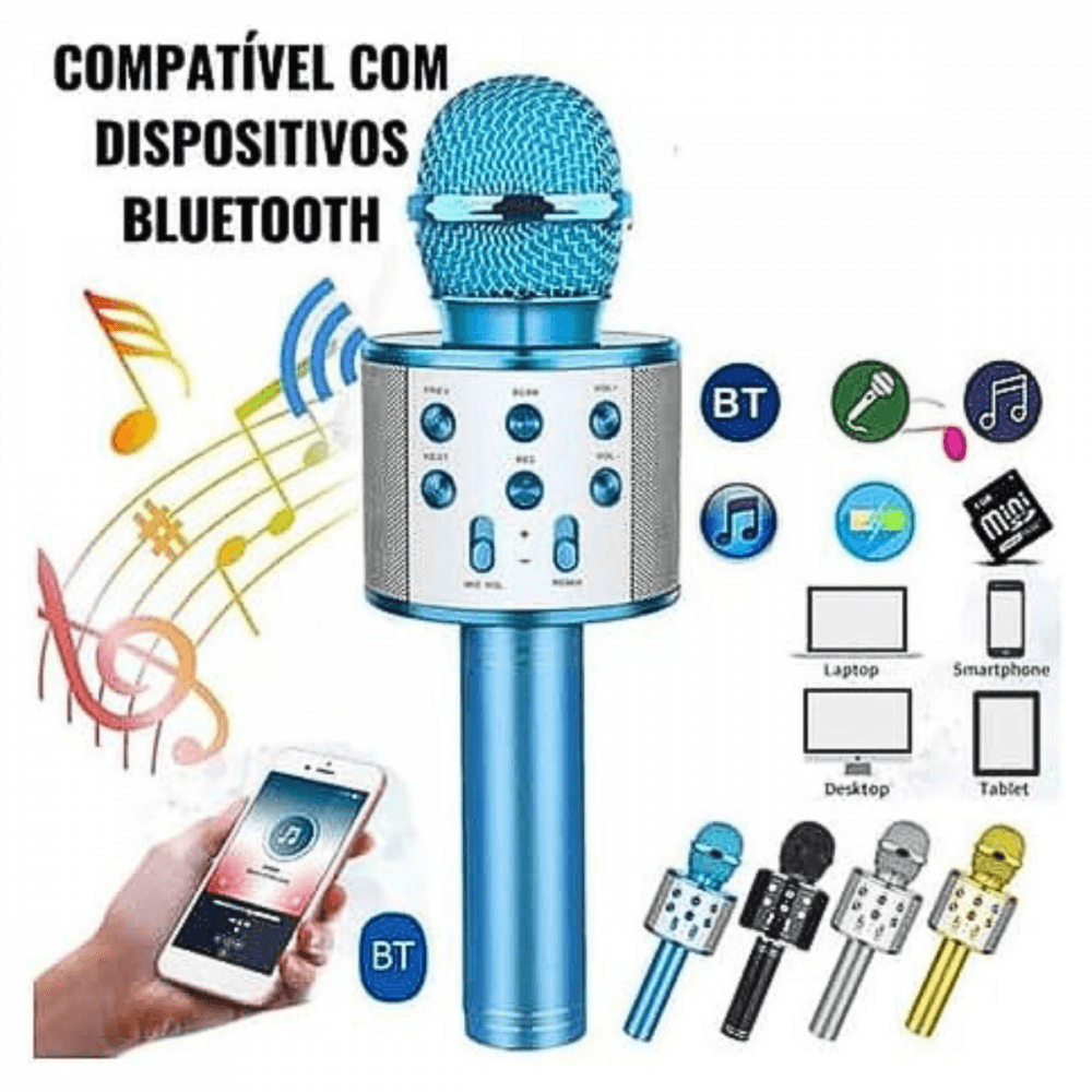 Microfone Sem Fio Bluetooth Karaokê Luz Led WS-858KA-1003