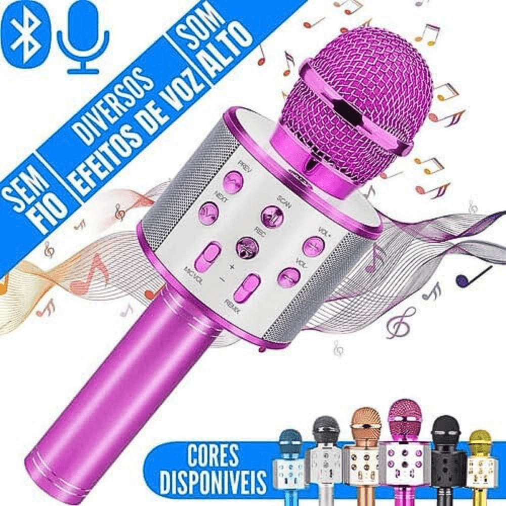 Microfone Sem Fio Bluetooth Karaokê Luz Led WS-858KA-1003