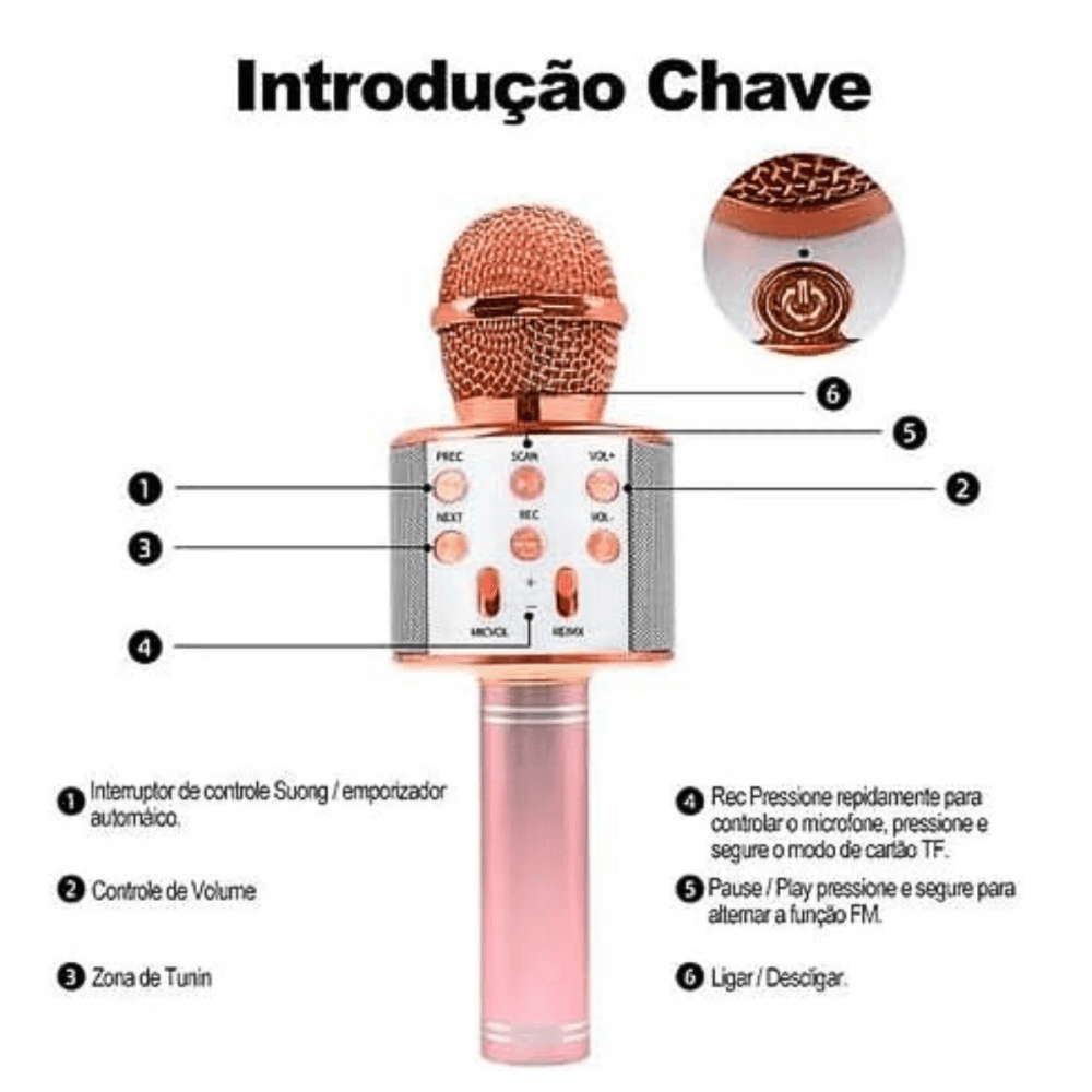 Microfone Sem Fio Bluetooth Karaokê Luz Led WS-858KA-1003