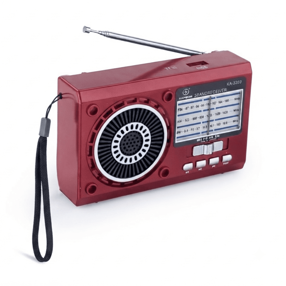 Rádio Retrô AM FM SW Recarregável Energia Solar KA-3359 — Vermelho