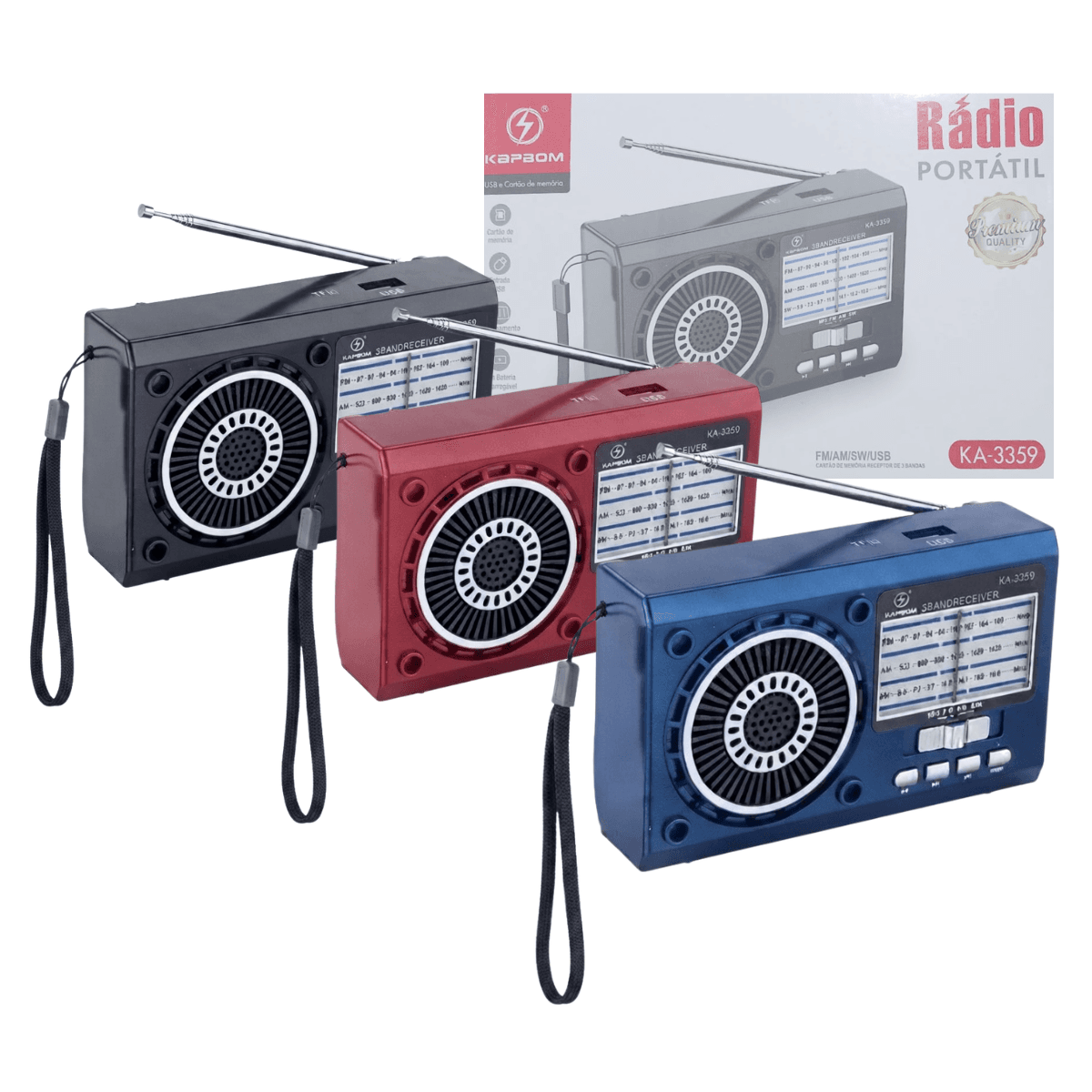 Rádio Retrô AM FM SW Recarregável Energia Solar KA-3359