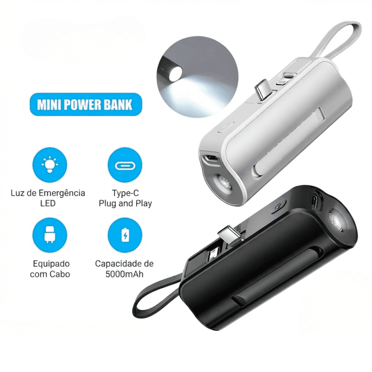 Carregador Portátil Power Bank Mini 5000mAh 2 1 KA-9788