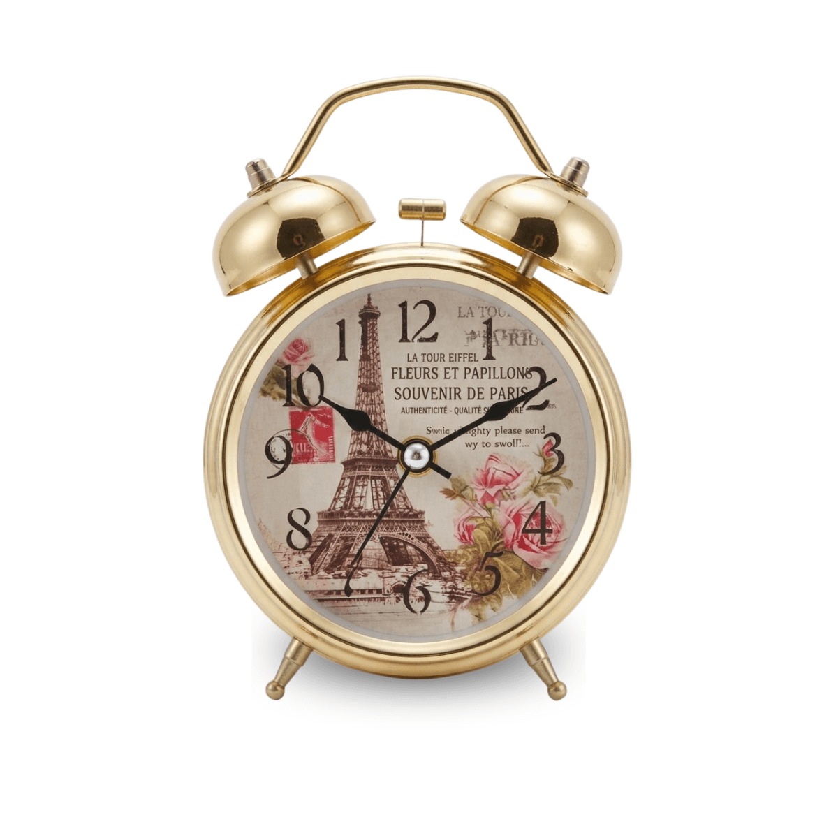 Relógio Despertador Analógico Paris Vintage 12 cm AL-2302 — Dourado