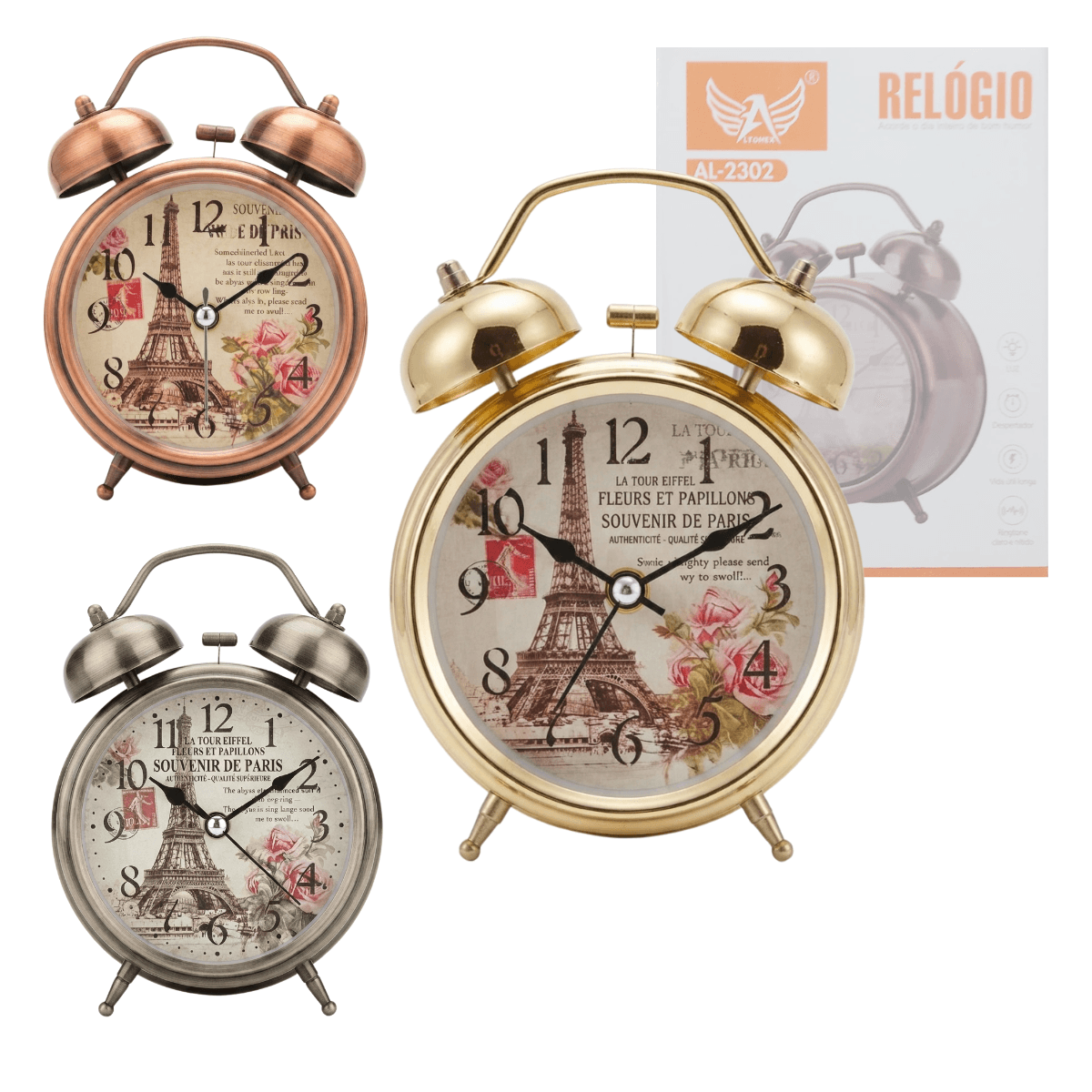 Relógio Despertador Analógico Paris Vintage 12 cm AL-2302