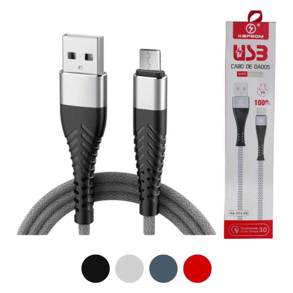 Cabo Dados V8 3 0A Quick Charge 1 Metro KA-323-V8 — Preto