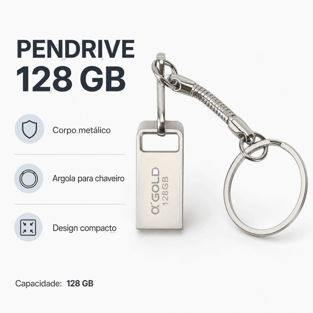 Pendrive 128GB USB-A Metálico Mini Chaveiro A Gold PNM-66