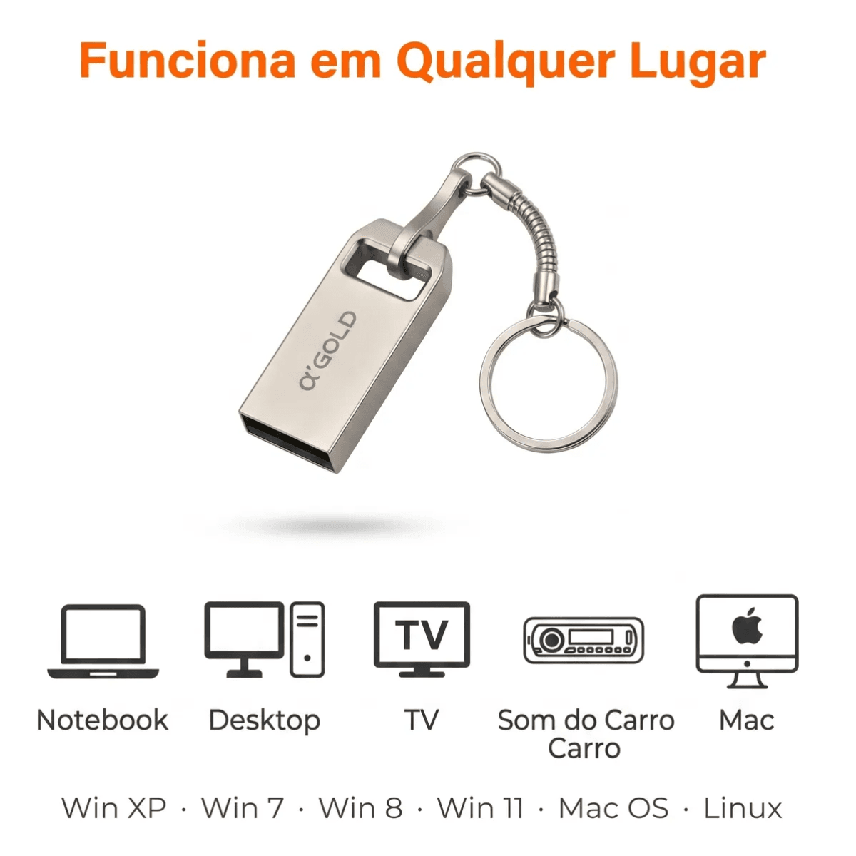 Pendrive 128GB USB-A Metálico Mini Chaveiro A Gold PNM-66