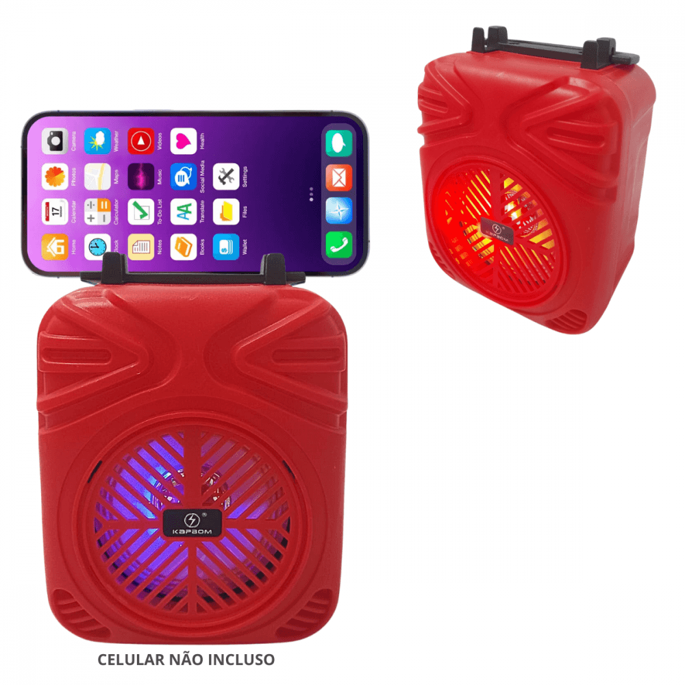 Caixinha Som Bluetooth LED 10W Suporte Celular KA-9111 — Vermelho