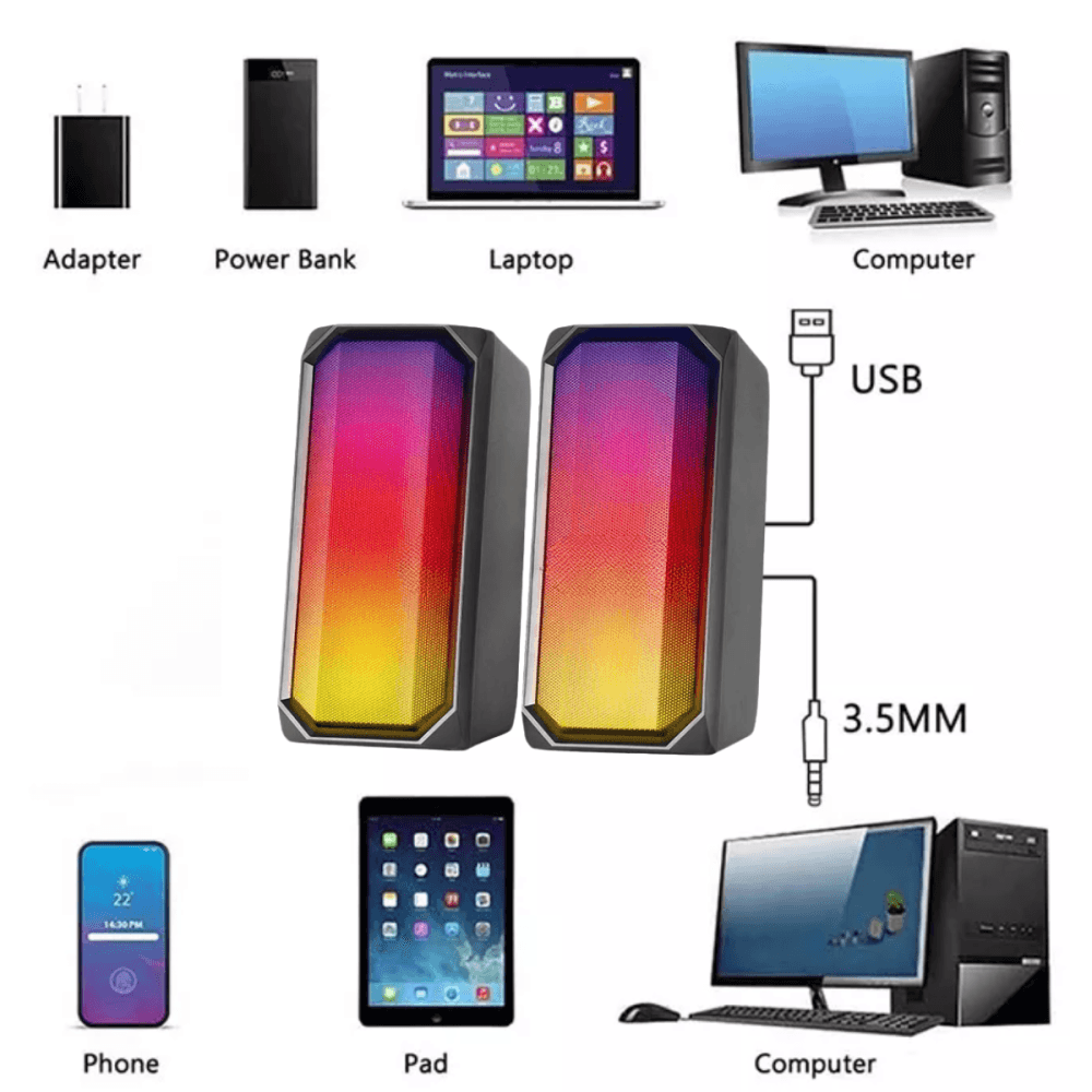 Caixa Som Alto Falante RGB Bluetooth 6W Computador EL-6006
