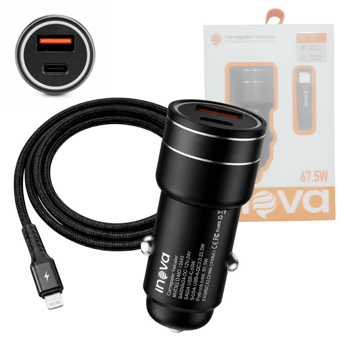 Carregador Automotivo Turbo 67 5W Cabo Lightning 1 MD-13433A — default