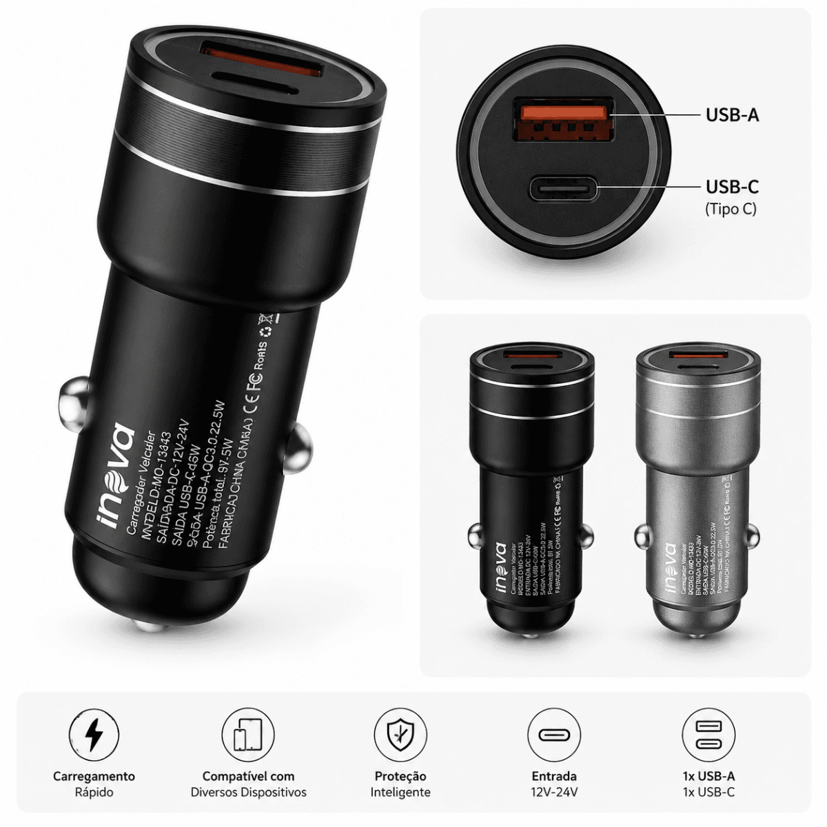 Carregador Automotivo Turbo 67 5W Cabo Lightning 1 MD-13433A