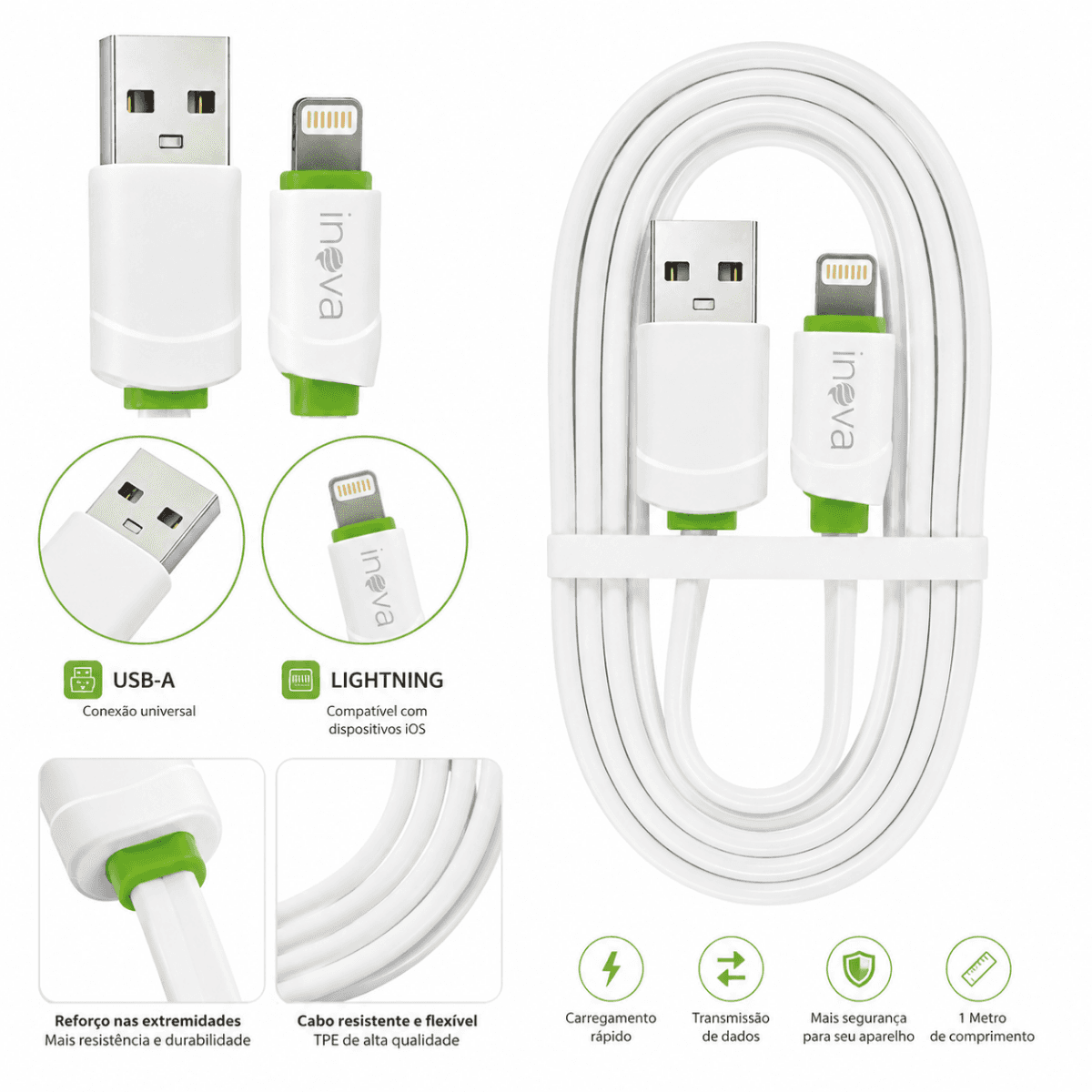 Cabo Dados USB-A Lightning 3 1A 1 Metro i6 HBT-8803